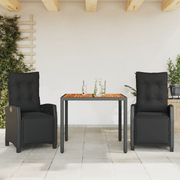 Set da Pranzo da Giardino 3 pz con Cuscini Nero in Polyrattancod mxl 111006