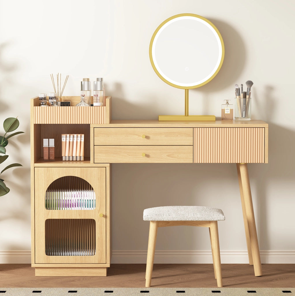 Tavolo da trucco con specchio LED a tre colori e ampio spazio