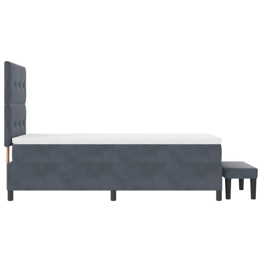 Letto Box Spring con Materasso & Panca Grigio Scuro 90x190 cm Velluto