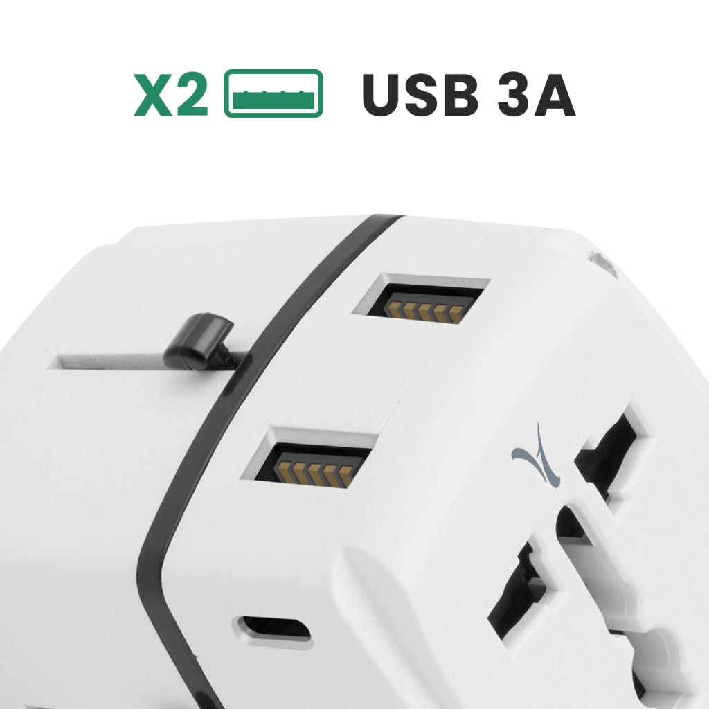 Adattatore Viaggio USA Europa UK 2 USB 2 USB C Bianco Akashi