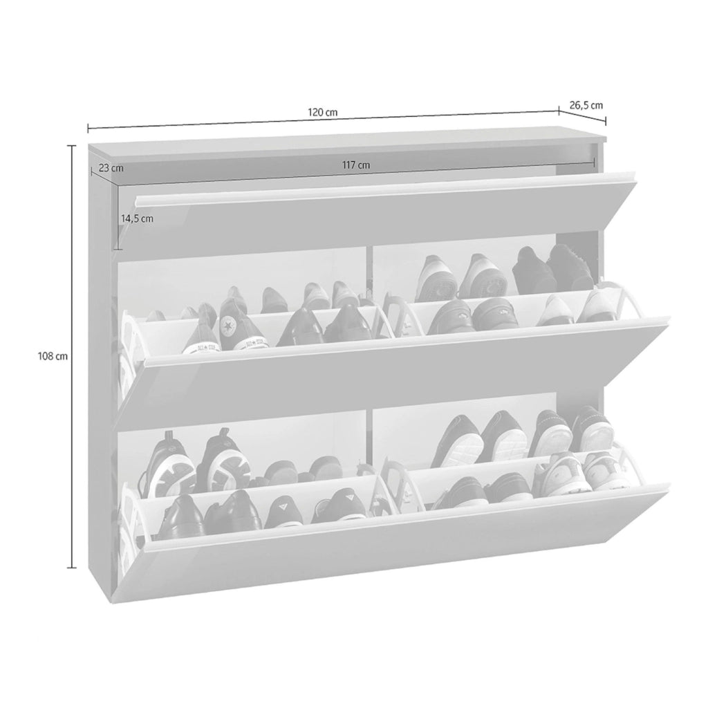 Mobile Portascarpe Amuri, Scarpiera 24 Paia Made in Italy, 120x27x108h cm Bianco Lucido