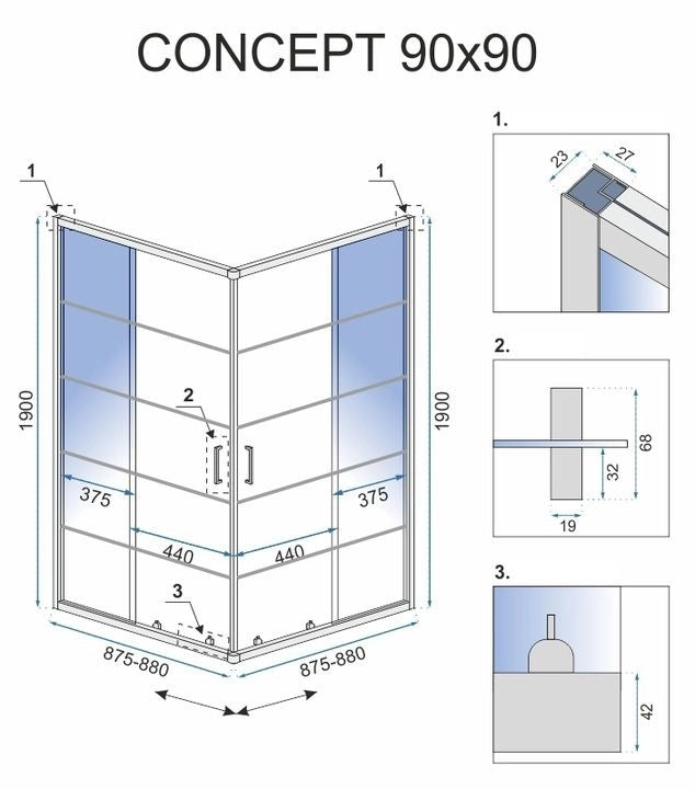 Cabina Doccia Rea Concept Black 90x90 senza piatto doccia