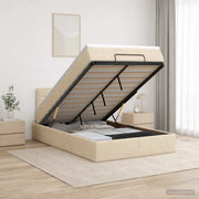 Letto ottomano con materasso Crema 120 x 190 cm Tessuto 3457395
