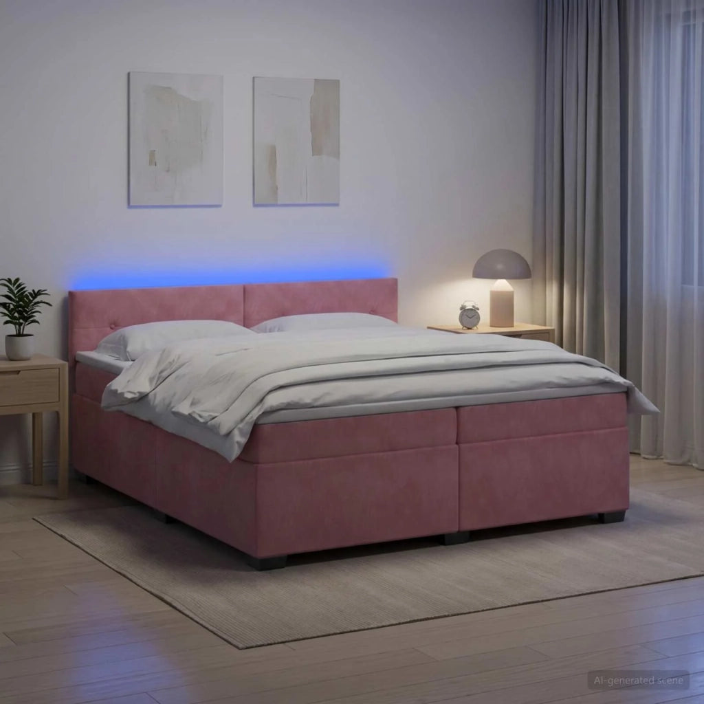 Letto con Box Spring, Materasso e LED Rosa 200 x 200 cm Velluto 3452251