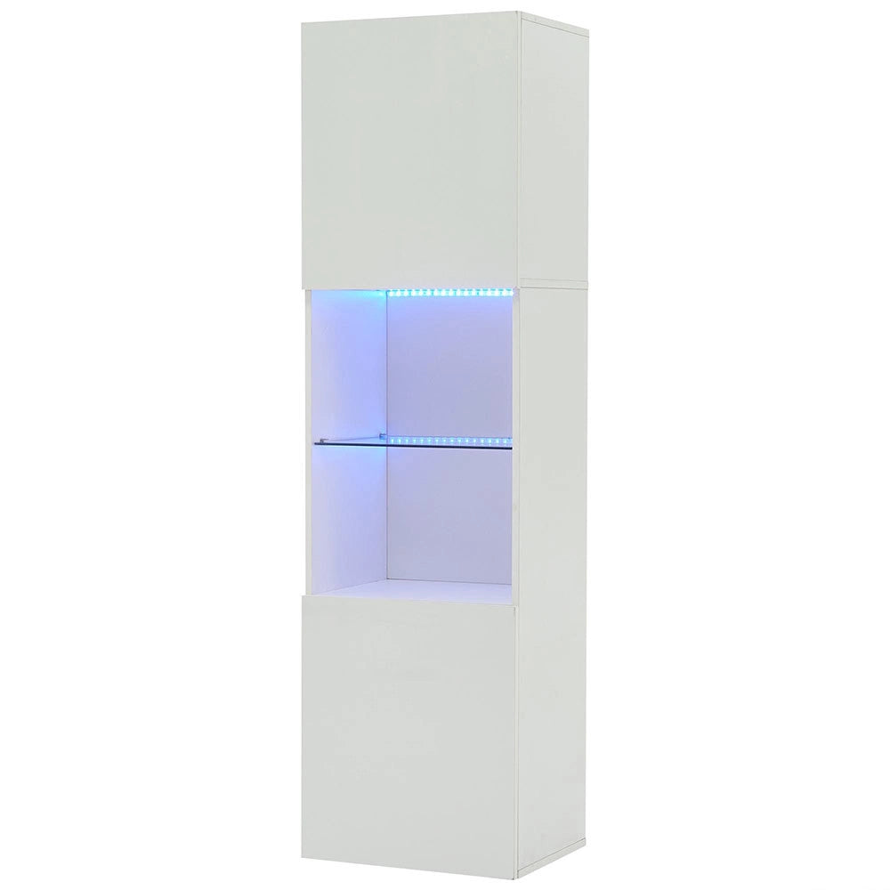 Armadio vetrina illuminato a LED - Xylo - 45x35x160 cm - Bianco brillante - 1 ripiano in vetro