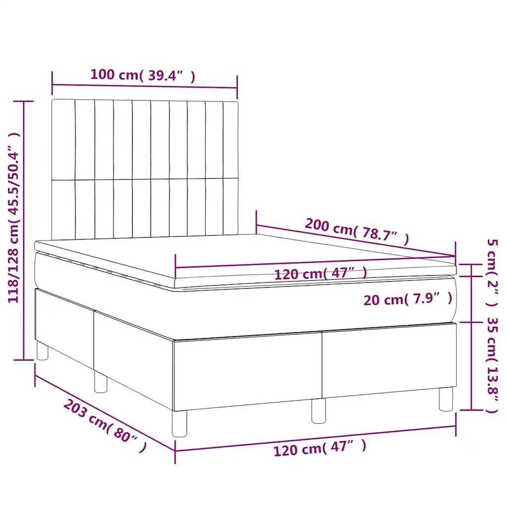 Letto a Molle con Materasso e LED Verde Scuro 120x200cm Velluto 3136236
