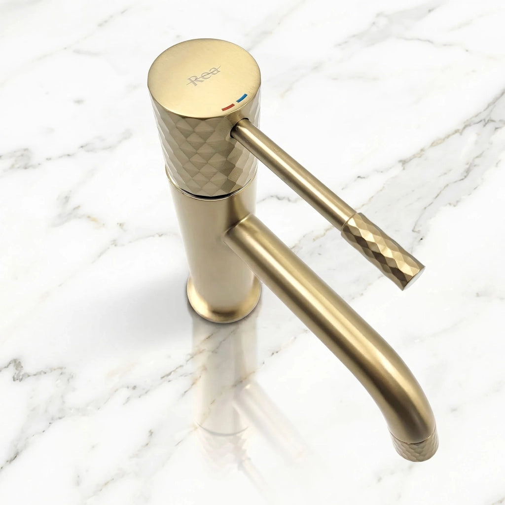Rubinetto Da Lavabo Rea Lungo Diamond Brush Gold High