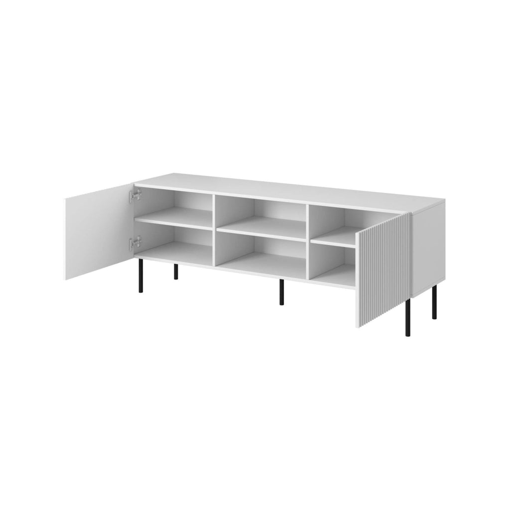 Mobile porta TV Molini, Madia da salotto con quattro ante battenti, Rialzato da terra, 150x42 h52 cm, Bianco