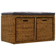 Panca in Giunco con 2 Ceste-Sgabello-Panca con Contenitore 71x40x42 cm Marrone