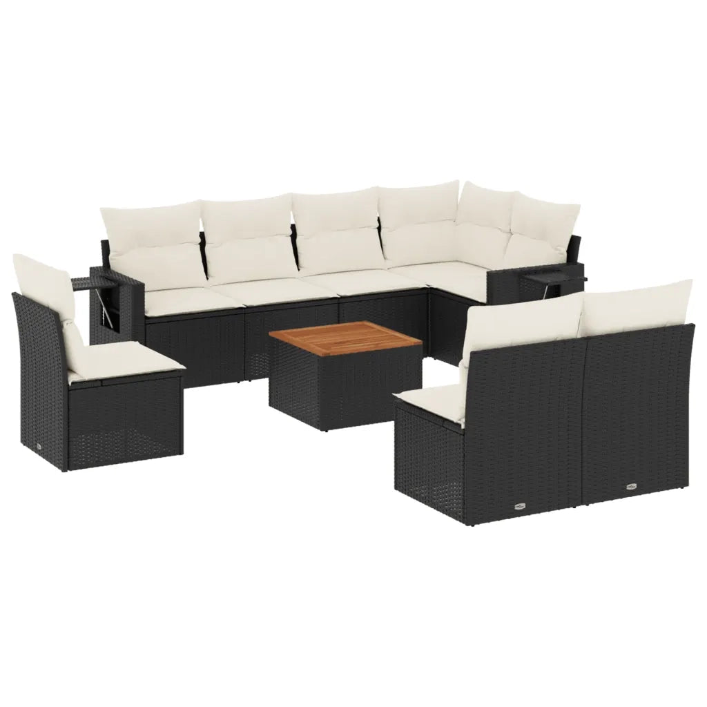 Set Divani da Giardino 9 pz con Cuscini Nero in Polyrattan 3256931