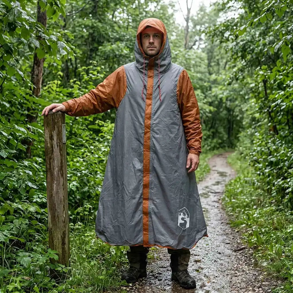 Poncho da pioggia 2-in-1 con cappuccio Grigio e arancione 42017408