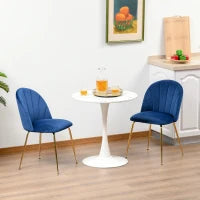 Set di 2 Sedie da Cucina Sedie da Pranzo con Schienale Tessuto Poliestere Gambe in Metallo Blu+Oro 52 x 52 x 81 cm