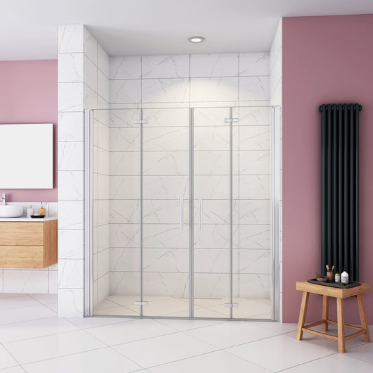Box Doccia in Linea per Nicchia 195 cm Doppia Porta Battente 4 Ante Pieghevoli Saloon Vetro Temperato 6 mm Anticalcare 140 cm (70+76: 1378-1418 mm)