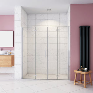 Box Doccia in Linea per Nicchia 185 cm Doppia Porta Battente 4 Ante Pieghevoli Saloon Vetro Temperato 6 mm Anticalcare 145 cm (70+80: 1418-1458 mm)