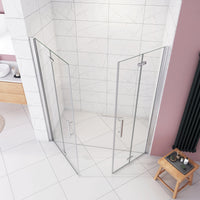 Box Doccia in Linea per Nicchia 195 cm Doppia Porta Battente 4 Ante Pieghevoli Saloon Vetro Temperato 6 mm Anticalcare 145 cm (70+80: 1418-1458 mm)