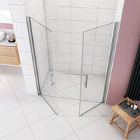 Box Doccia per Nicchia 185 cm Doppia Porta Battente Saloon Vetro Temperato 6 mm Anticalcare Larga 145 cm (70+80: 1418-1458 mm)