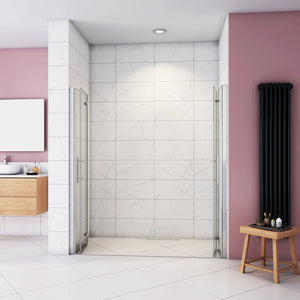 Box Doccia in Linea per Nicchia 185 cm Doppia Porta Battente 4 Ante Pieghevoli Saloon Vetro Temperato 6 mm Anticalcare 150 cm (80+76: 1478-1518 mm)