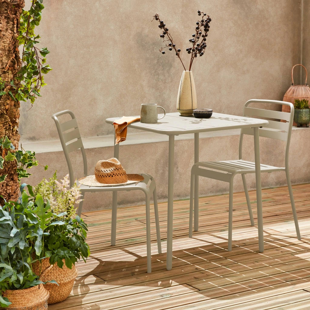 Set tavolo da giardino in acciaio con 2 sedie, 70cm, beige