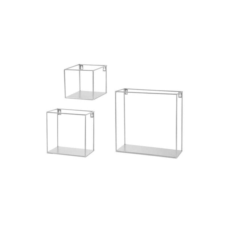 SET 3 MENSOLE DA PARETE PORTA PIANTA IN METALLO QUADRATE 30/20/15 CM BIANCHE