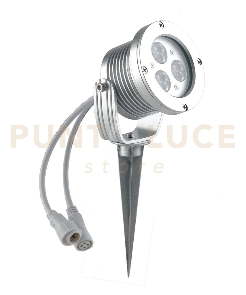 PROIETTORE LED IRIDE DC12 E 24V SILVER 9W RGB DIMMERABILE IP65 CON PICCHETTO 9,9X13,8CM