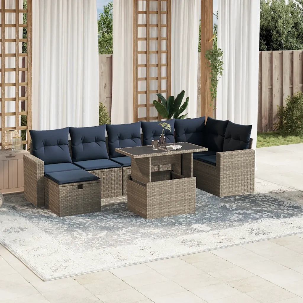 Set Divani da Giardino 8 pz con Cuscini Grigio in Polyrattan 3274831