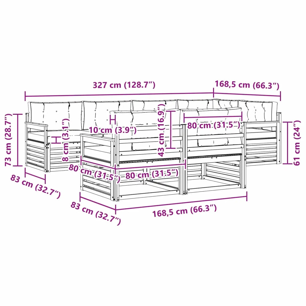 Set di divani da esterno con cuscino 7 pcs Naturale e Beige 3373608