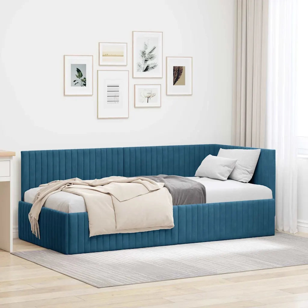 Cornice del letto ad angolo Blu 90 cm x 190 cm Velluto 42016255