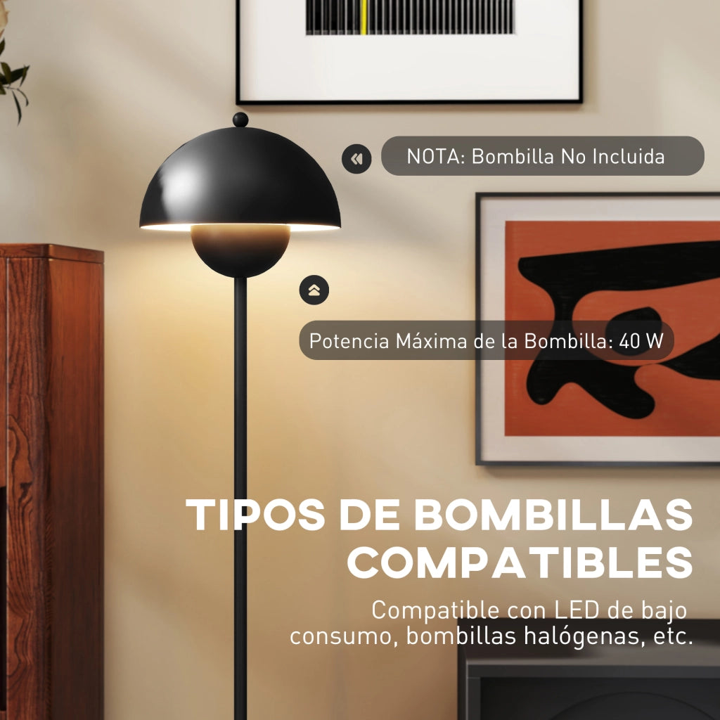 Lampada da terra per soggiorno moderna con paralume a ciotola interruttore a pedale attacco E27 senza lampadina ?30x155 cm nero ¨C zephmum ¨C nero