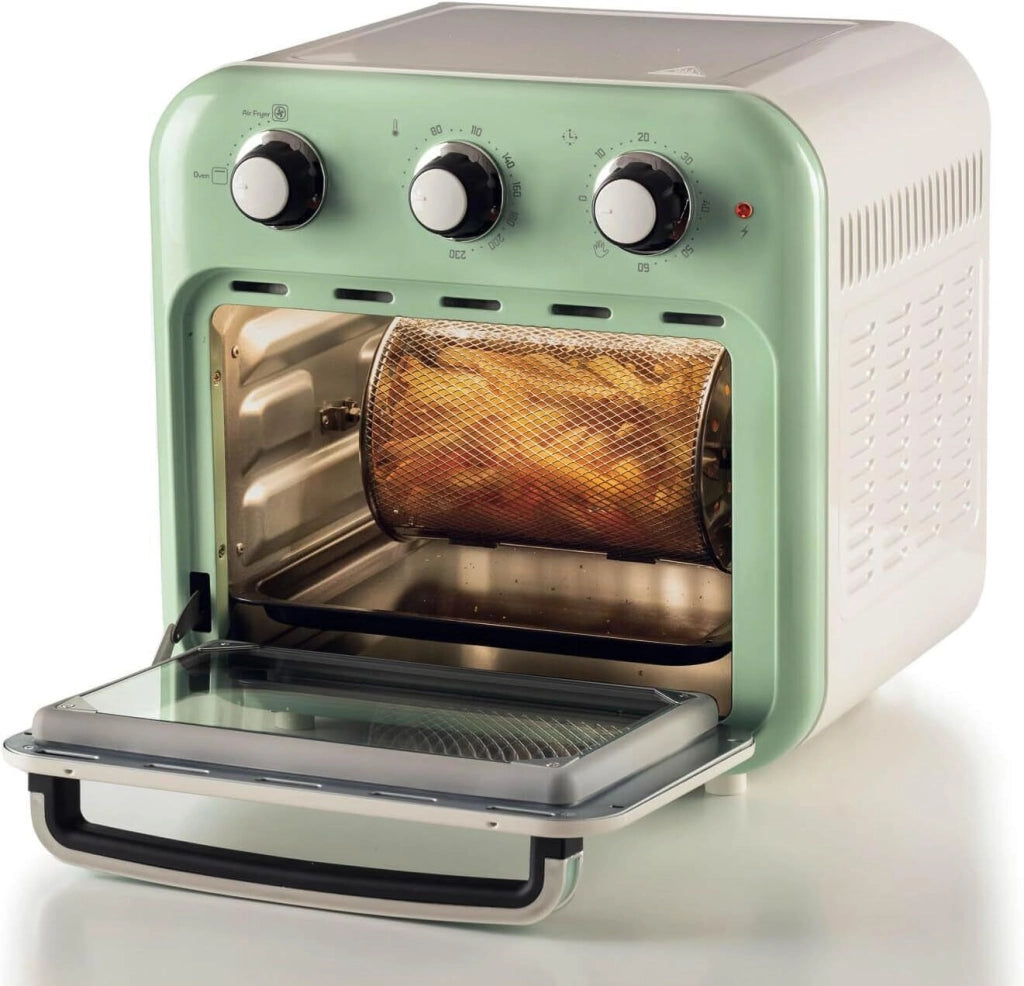 Ariete 4632 Friggitrice ad aria e forno Vintage, 1400W, 2in1, Capacità 16L, Accessori inclusi, Timer 60 minuti, Doppio vetro, Verde