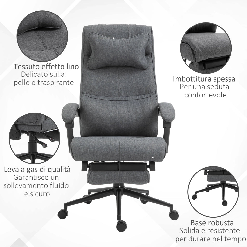 EasyComfort Sedia da Ufficio Ergonomica ad Altezza Regolabile con Braccioli e Poggiapiedi, 66x70x115-123 cm, Grigia