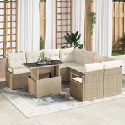 Set Divano da Giardino con cuscino 9 pcs Beige Poly Rattan