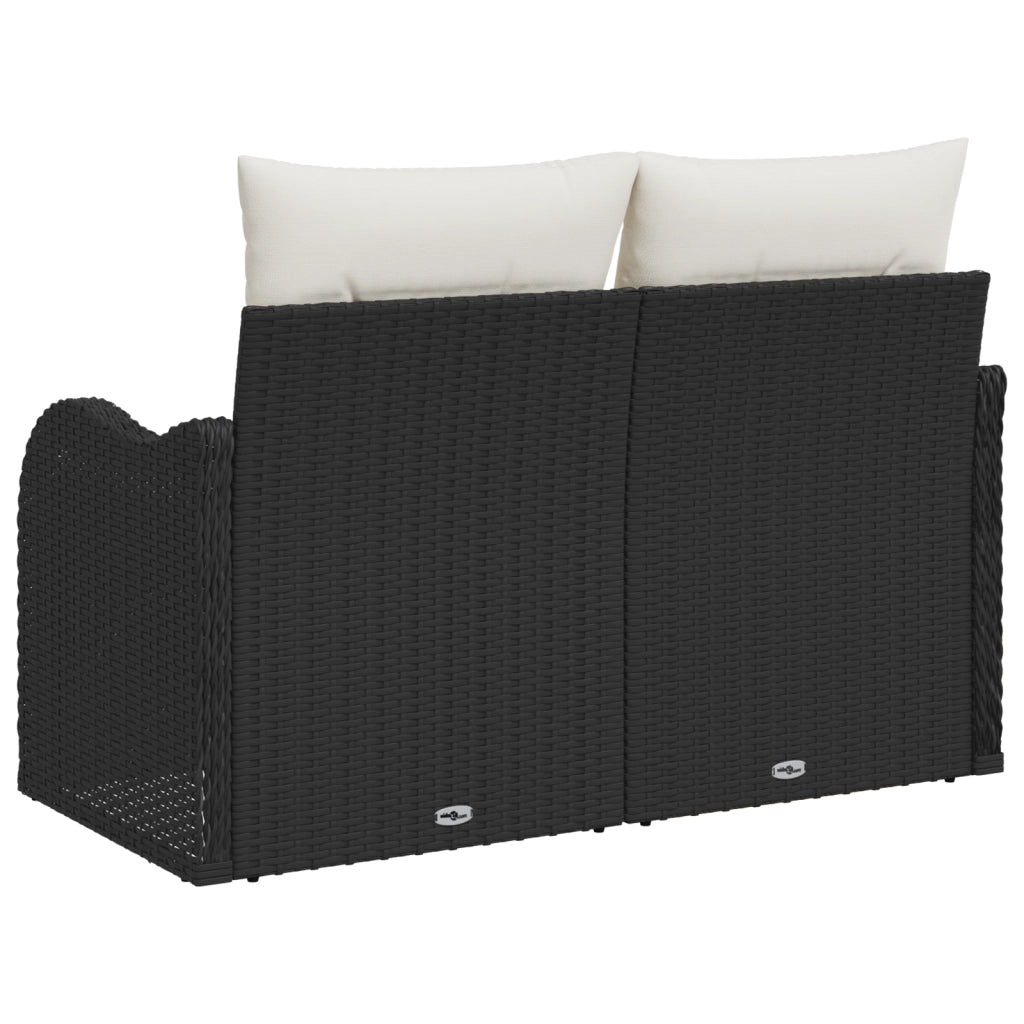 Sofa da giardino a 2 posti  con storage e cuscini in polyrattan nero