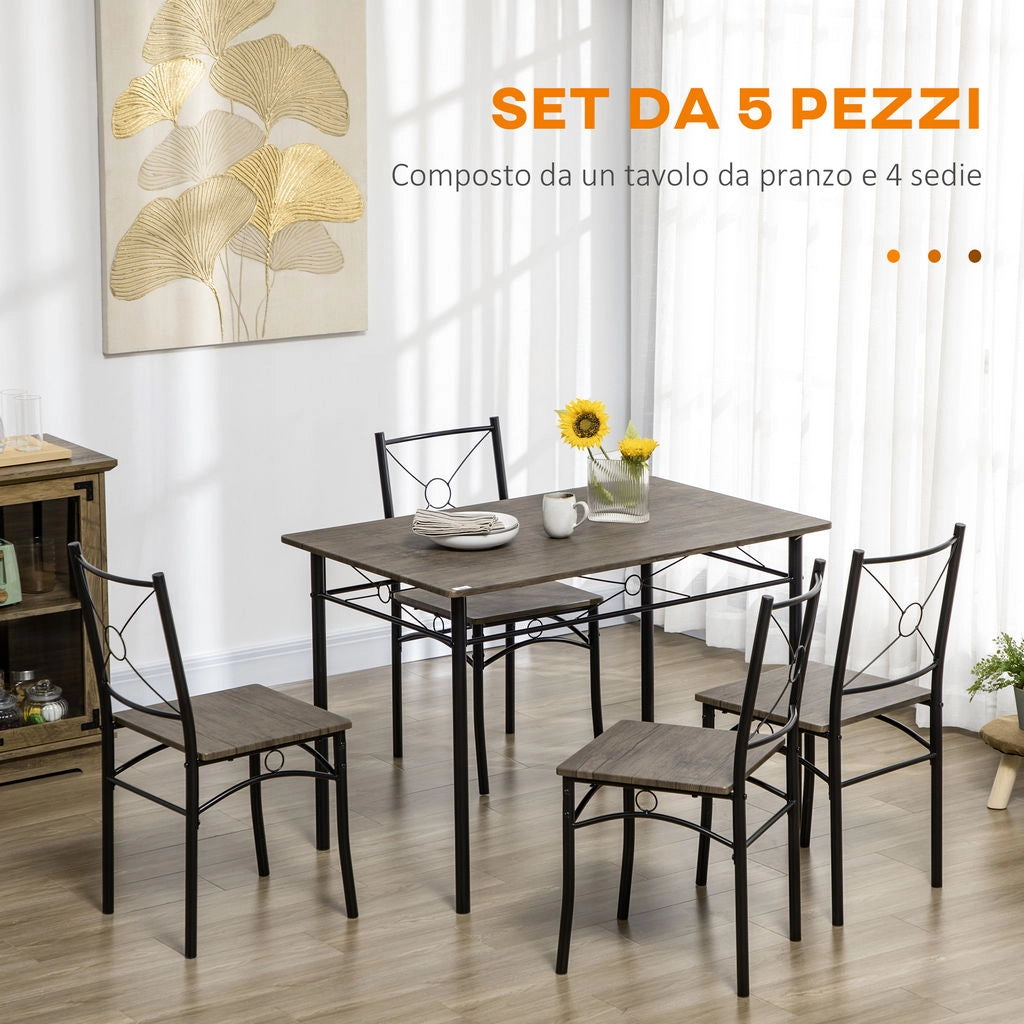 TAVOLO DA PRANZO CON 4 SEDIE COORDINATE MARRONE RUSTICO