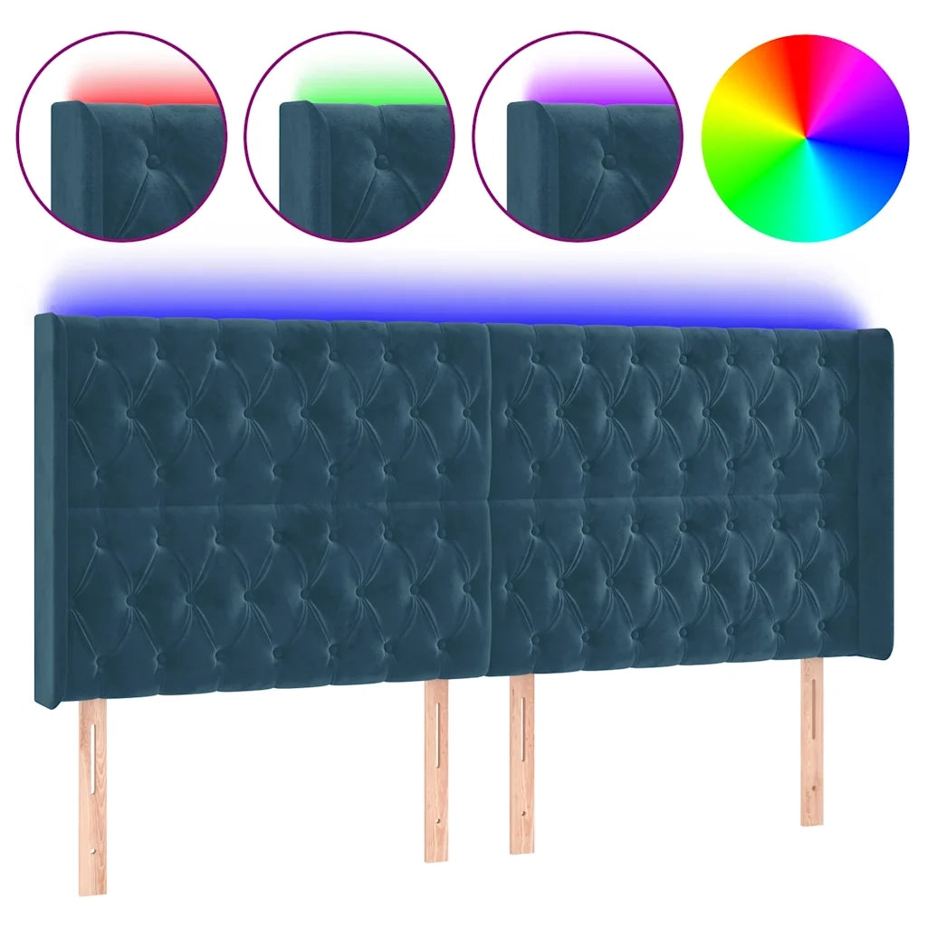Testiera a LED Blu Scuro 203x16x118/128 cm in Vellutocod mxl 97927