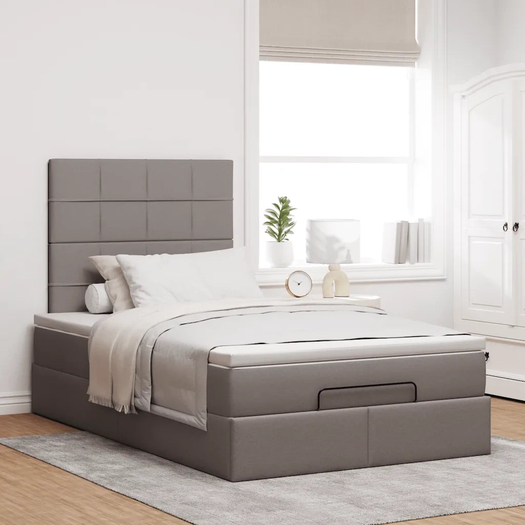 Struttura Letto Pouf con Materasso Tortora 120x190 cm Tessuto 3313993