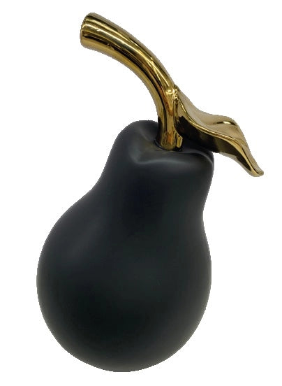 Decorazione Casa Ufficio Pera in Ceramica Nero Opaco e Oro 42 cm