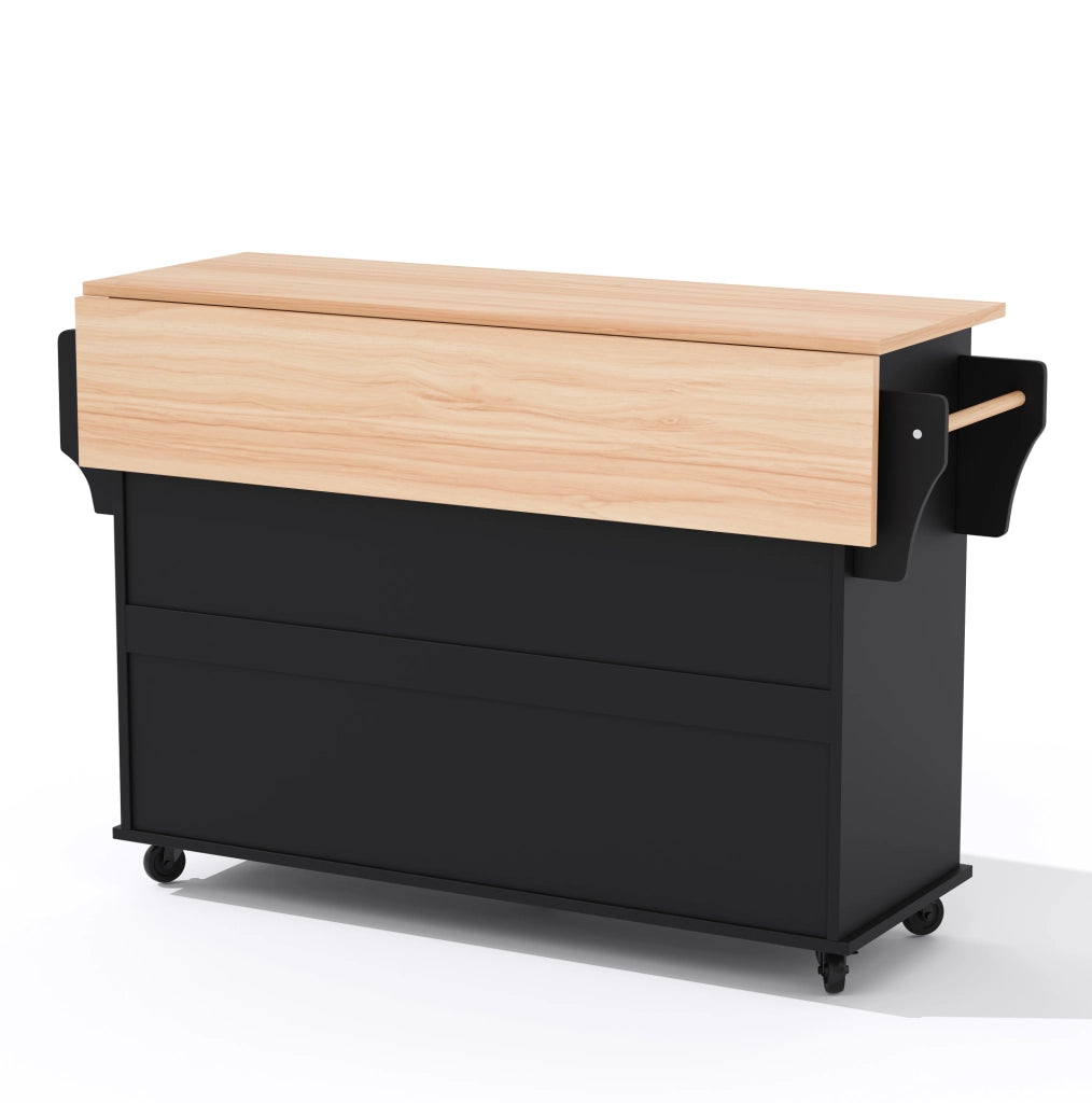 Isola da cucina con piano estraibile 136x70x92 cm in MDF nero e naturale