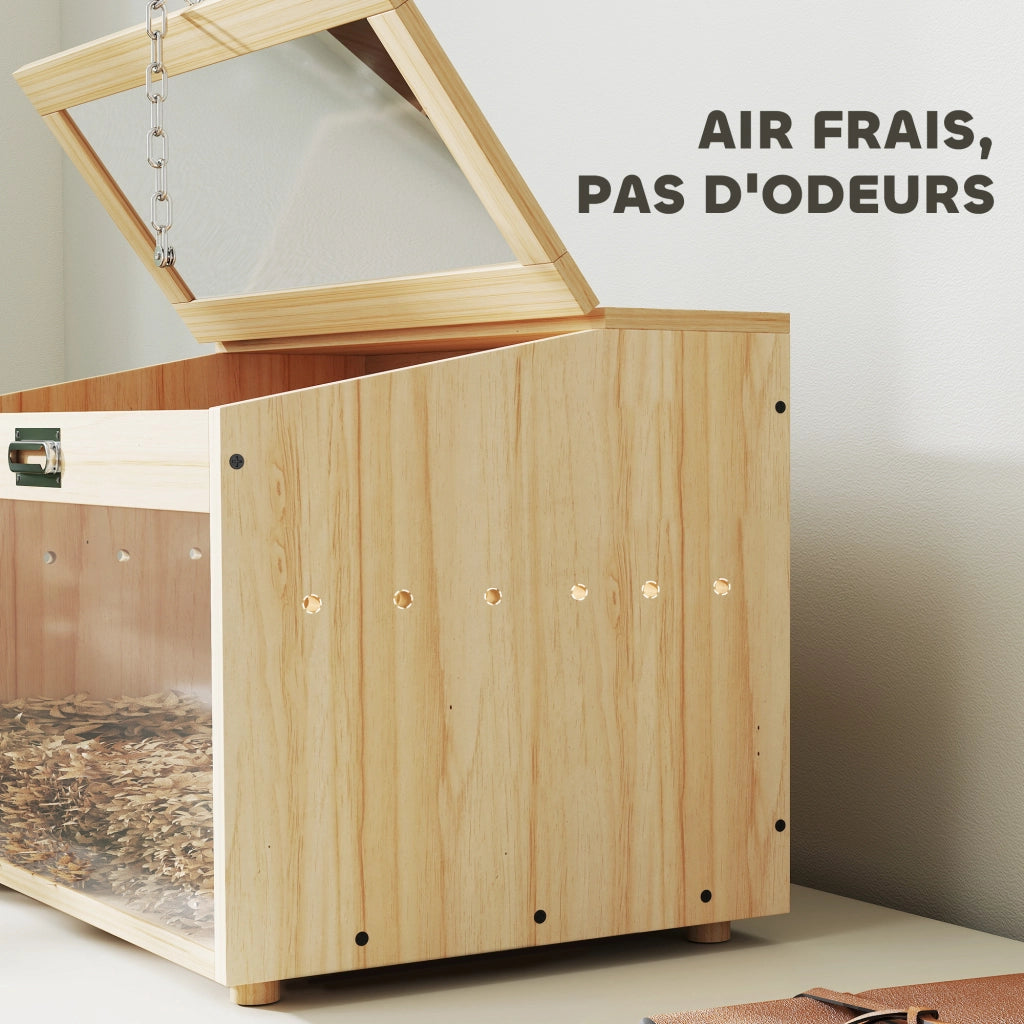 Gabbia per criceti in legno con coperchio apribile e finestra acrilica ¨C Xylo ¨C 55x35x35 cm effetto legno naturale