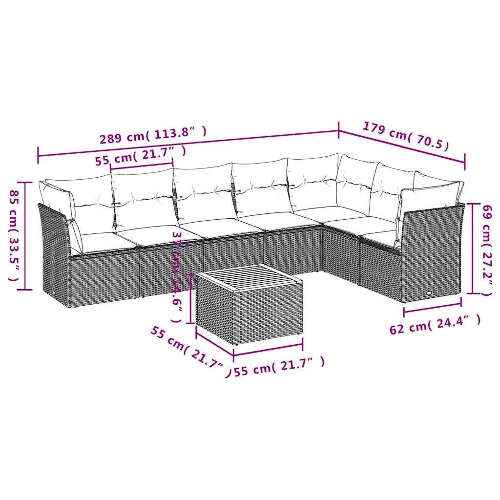 Set Divani da Giardino 8 pz con Cuscini Nero in Polyrattan 3256008