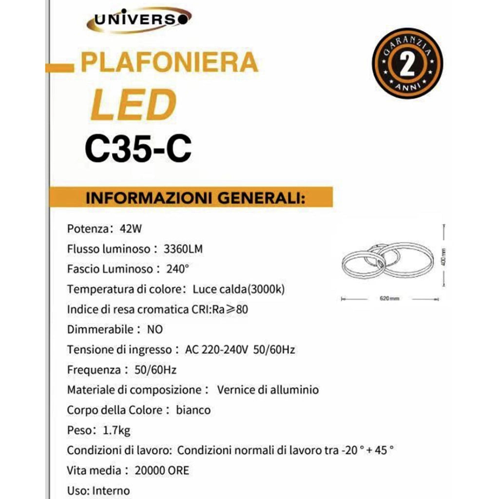 Lampadario LED Plafoniera a soffitto moderno a cerchi 42W Luce calda 3000K