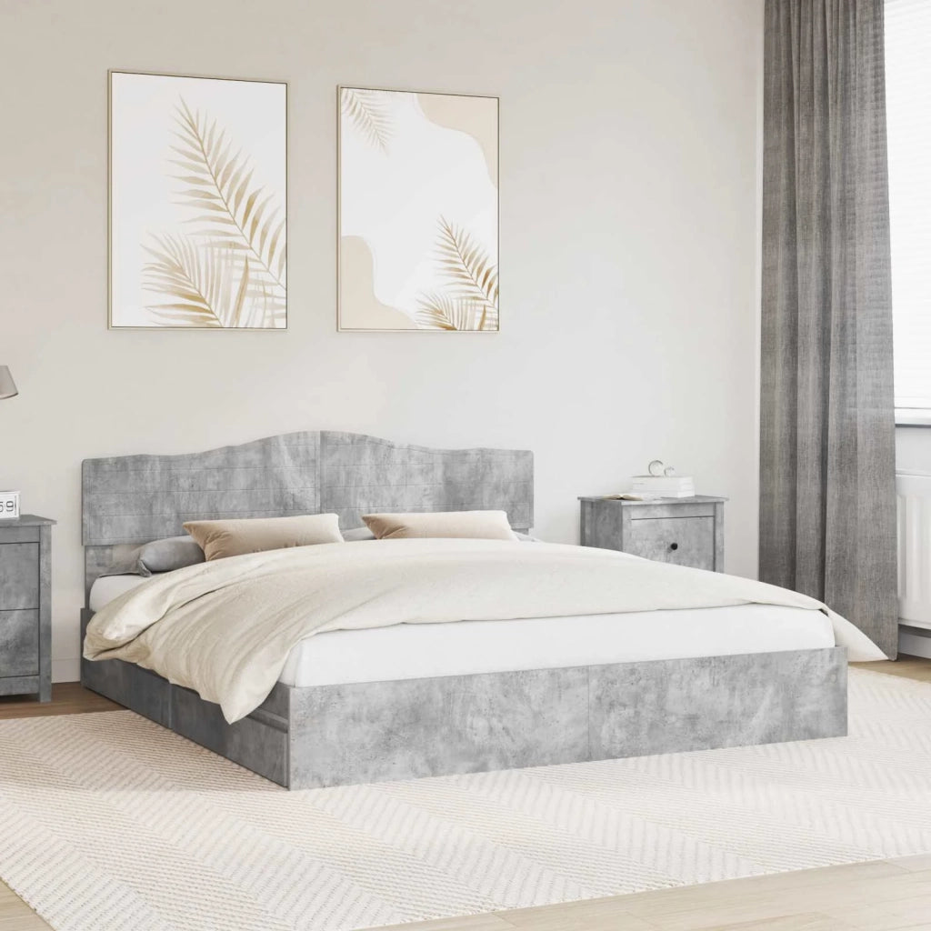 Letto con Contenitore con testiera Grigio cemento 200 x 200 cm