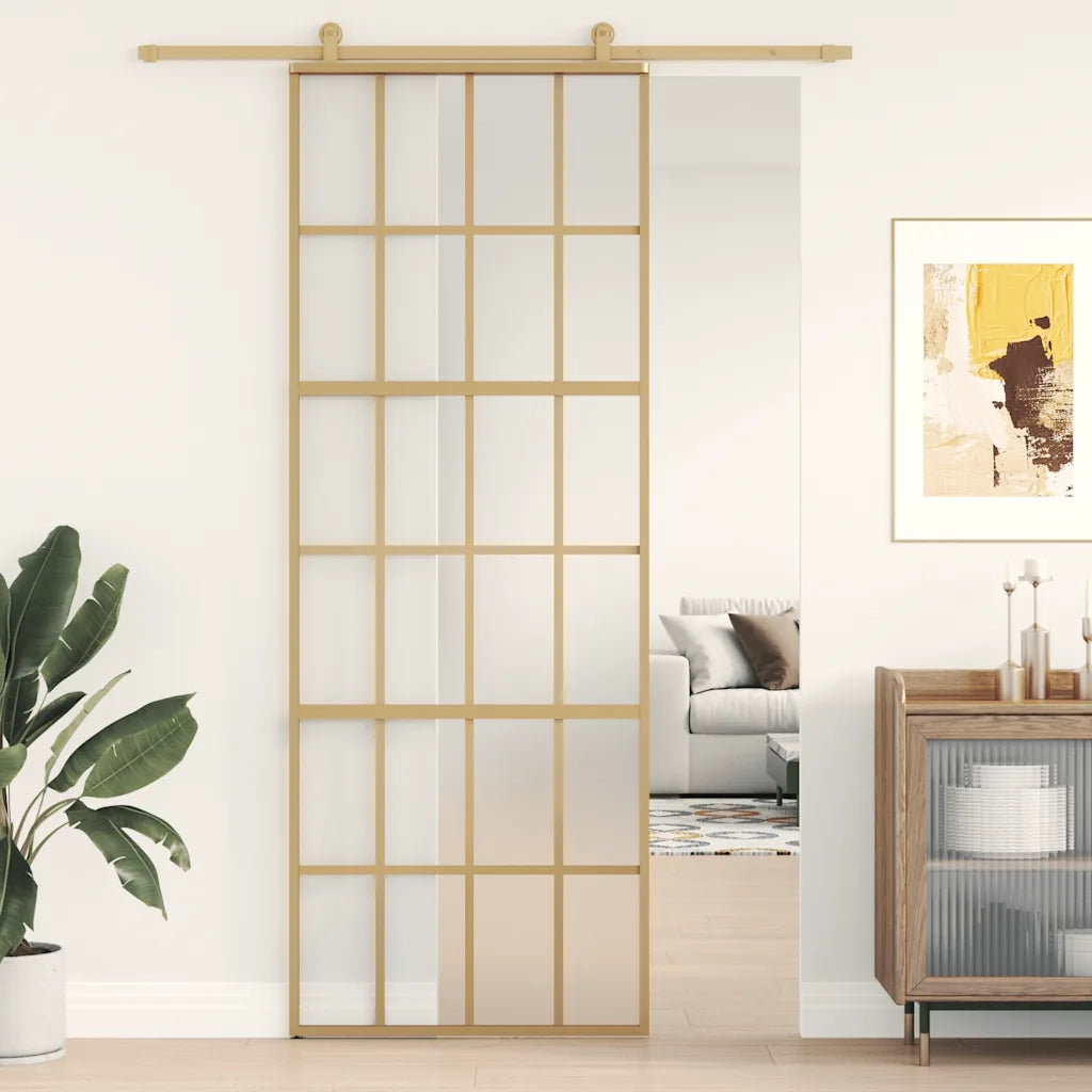 Porta Scorrevole Dorata 76x205 Vetro Smerigliato ESG Alluminio 155175