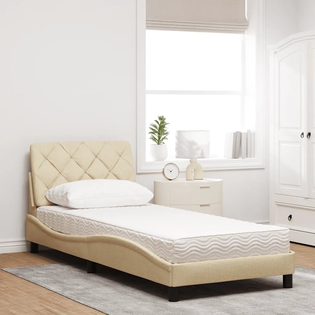 Letto con Materasso Crema 80x200 cm in Tessuto