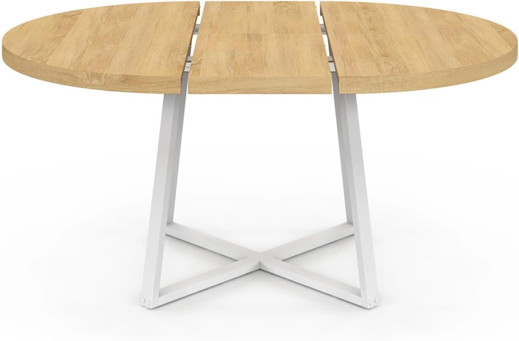 SELMA tavolo da pranzo rotondo allungabile 4-8 persone legno e bianco 110-150 cm