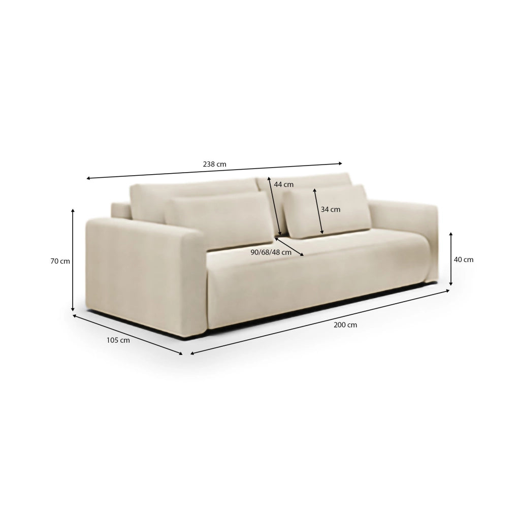 Erbezzo, Divano Letto 2 Posti Contenitore, 240x105 cm Bianco Crema