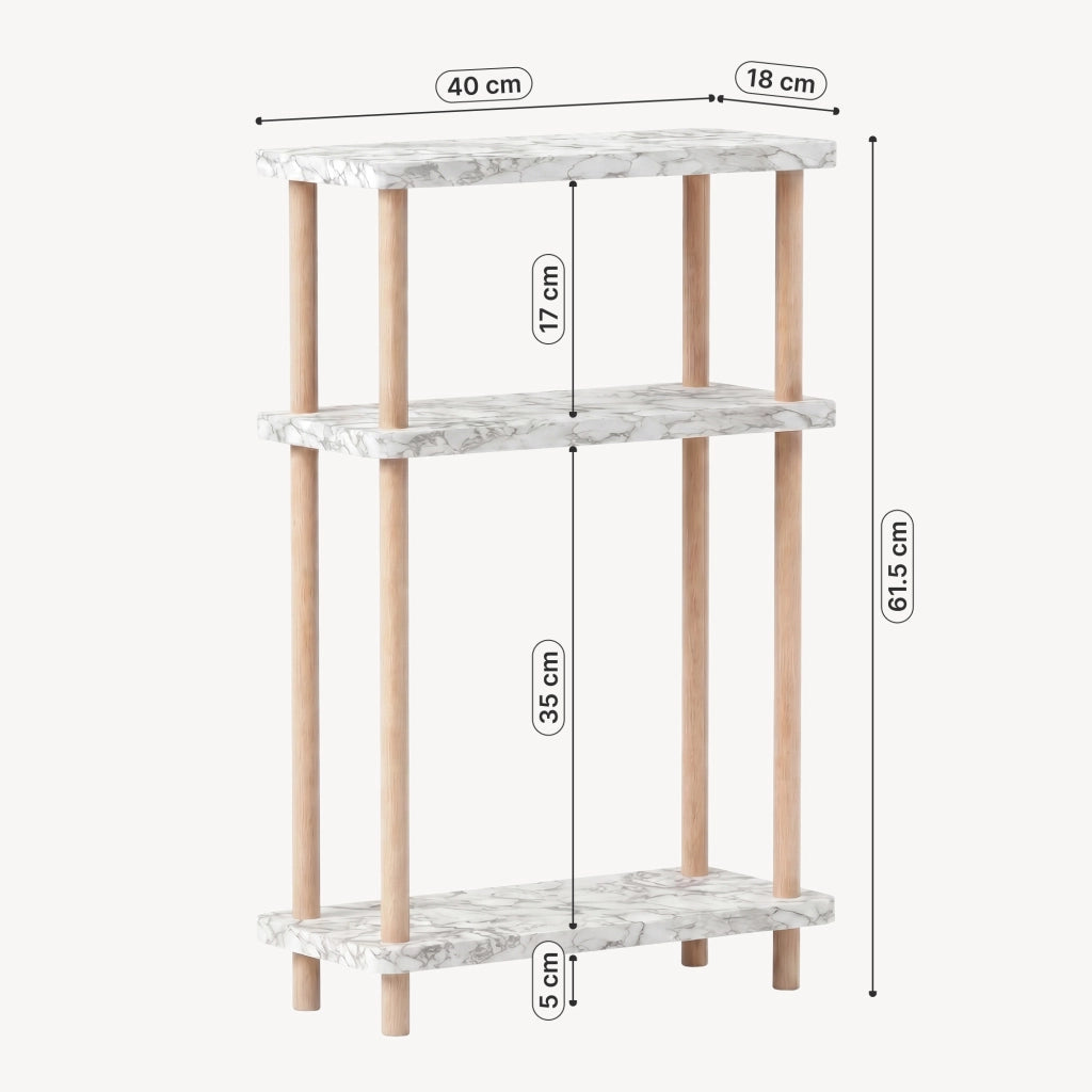 Scaffale da Terra Multiuso Nampernu a 3 Piani 62 x 40 x 18 cm - Effetto Marmo Bianco [en.casa]