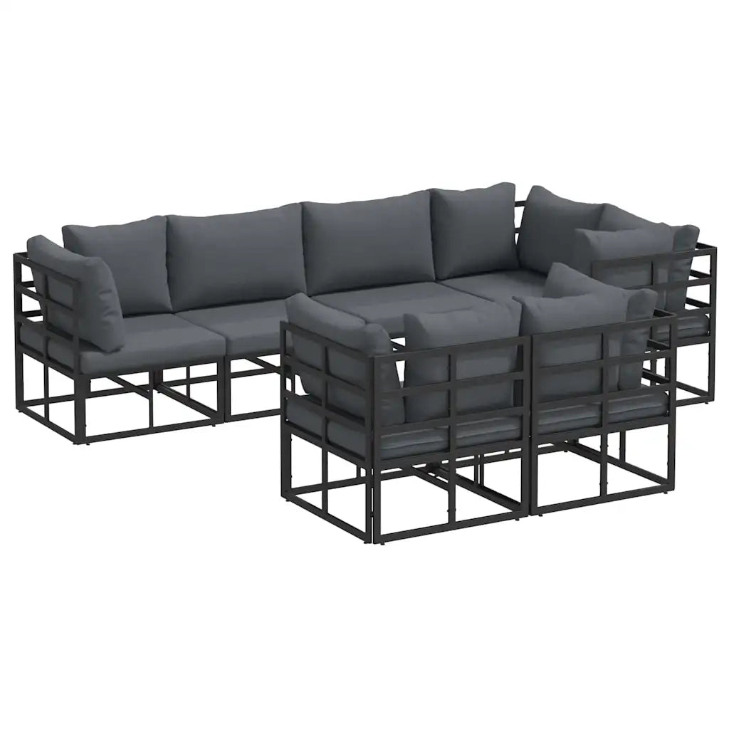 vidaXL Set Divano da Giardino con cuscino 7 pcs Nero Alluminio