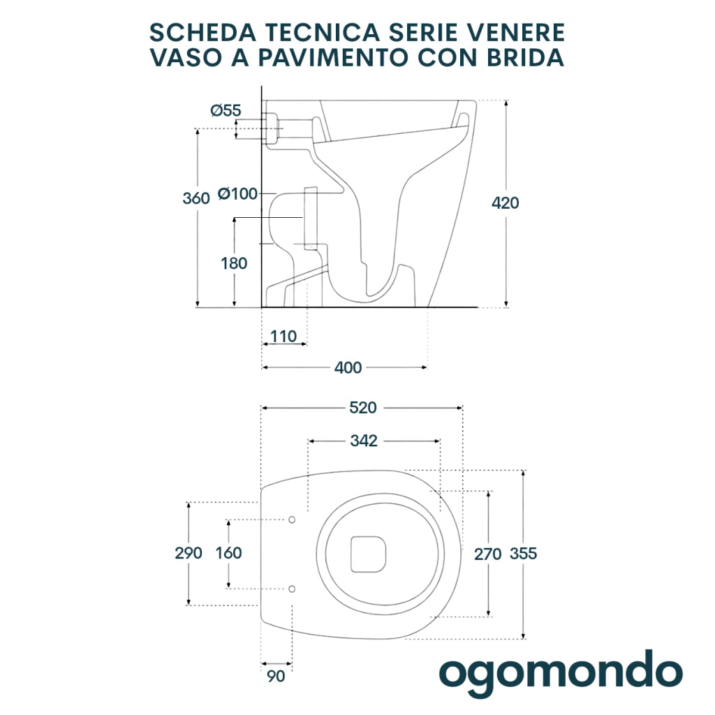 Vaso wc ceramica serie venere a pavimento filo parete bianco lucido *** accessori con brida, confezione 1