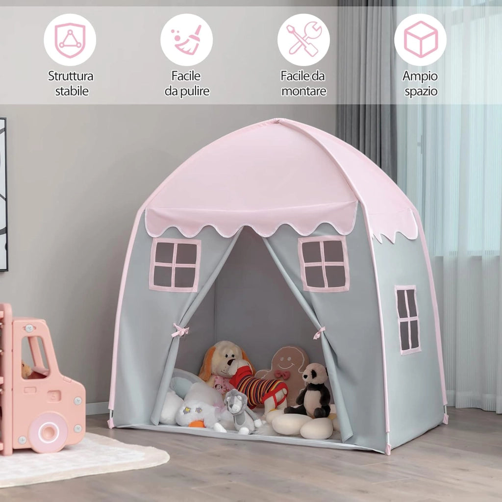 Tenda da Gioco per Bambini, Tenda per Cameretta con Borsa, Tappetino Antiscivolo, Design con Chiusura Lampo, Finestre Traspiranti, Ideale per Bambini e Bambine 3 Anni+ (Rosa)