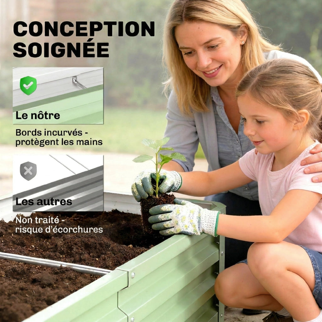 Carré Potager de Jardin Rectangulaire, Tôle d'Acier Ondulée, 120 x 60 x 30,5 cm, Vert